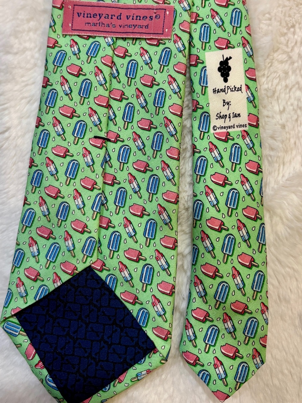 Vineyard Vines Patriotic Green Tie with Pink and Blue Popsicle Print Novelty Tie - Picture 4 of 7
